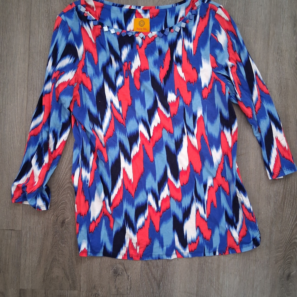 Ruby Rd. Blue And Red Patterned Blouse - image 2